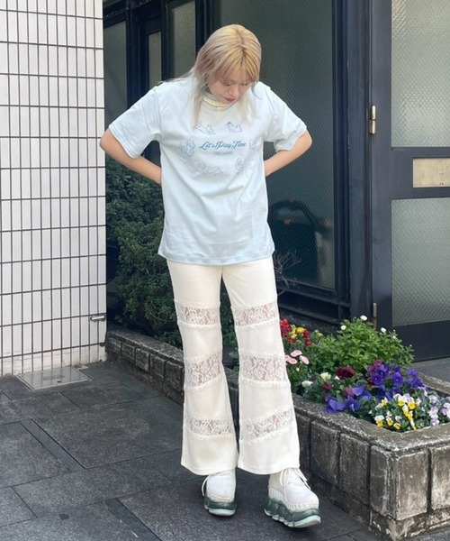 Candy Stripper（キャンディストリッパー）の「LACY PATCH WORK FLARE パンツ（その他パンツ・レディース・アイボリー/ライトブルー/ブラック・FREE）」の18枚目の写真