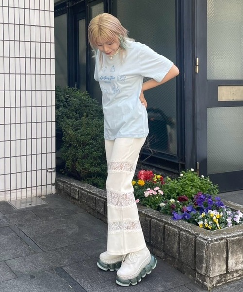 Candy Stripper（キャンディストリッパー）の「LACY PATCH WORK FLARE パンツ（その他パンツ・レディース・アイボリー/ライトブルー/ブラック・FREE）」の19枚目の写真