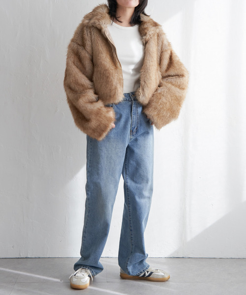 セール】フェイクファーショート丈ダブルジップブルゾン（ブルゾン