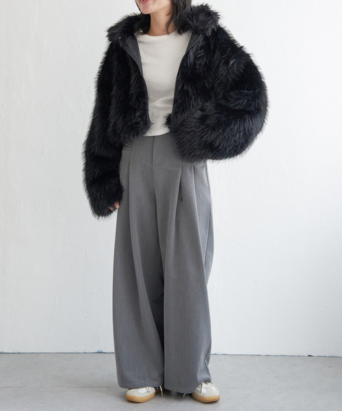 セール】フェイクファーショート丈ブルゾン（ブルゾン