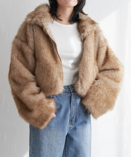 セール】フェイクファーショート丈ダブルジップブルゾン（ブルゾン