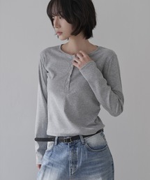 【UNE ORIGINAL】【6色展開】ヘンリーネックシルバースナップボタンシンプルTシャツカットソー