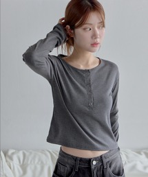 【UNE ORIGINAL】【6色展開】ヘンリーネックシルバースナップボタンシンプルTシャツカットソー