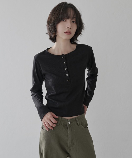 PALACE NEIGHBORHOOD ヘンリーネックカットソー定価以下 UNE ORIGINAL】ヘンリーネックシルバースナップボタンシンプルT