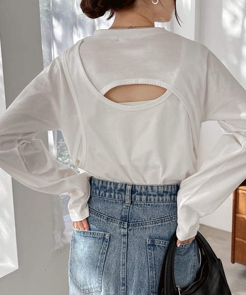 バックオープンレイヤードトップス（Tシャツ/カットソー）｜Freesia by