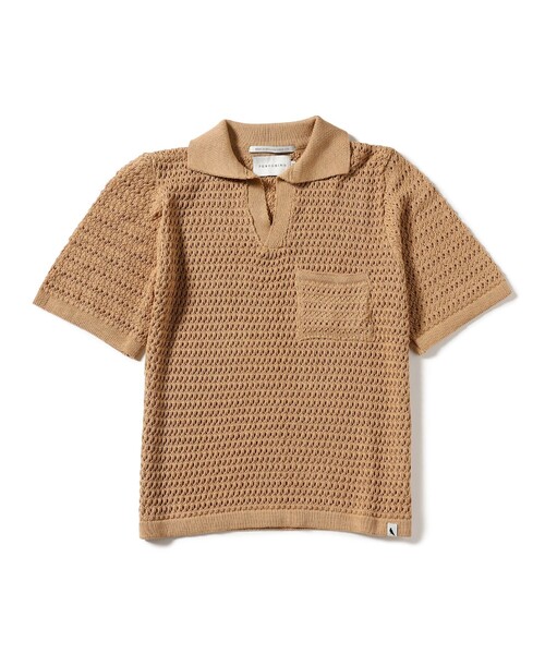 BEAMS F（ビームスエフ）の「【別注】PEREGRINE / クロッシェ スキッパー ニット ポロシャツ（ポロシャツ・メンズ・ネイビー/ベージュ・SMALL/MEDIUM）」の3枚目の写真