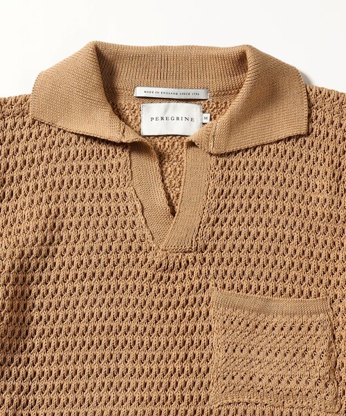 BEAMS F（ビームスエフ）の「【別注】PEREGRINE / クロッシェ スキッパー ニット ポロシャツ（ポロシャツ・メンズ・ネイビー/ベージュ・SMALL/MEDIUM）」の4枚目の写真