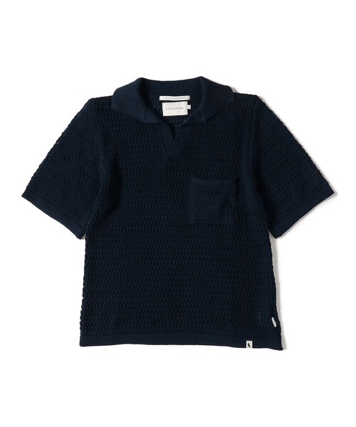BEAMS F（ビームスエフ）の「【別注】PEREGRINE / クロッシェ スキッパー ニット ポロシャツ（ポロシャツ・メンズ・ネイビー/ベージュ・SMALL/MEDIUM）」の8枚目の写真