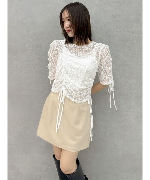 dazzlin(ダズリン)の「ギャザーリボンレーストップス(Tシャツ/カットソー・レディース・ブルー/オフホワイト/グリーン/パープル/ブラック・FREE)」の8枚目の写真