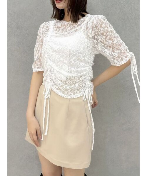 dazzlin(ダズリン)の「ギャザーリボンレーストップス(Tシャツ/カットソー・レディース・ブルー/オフホワイト/グリーン/パープル/ブラック・FREE)」の9枚目の写真