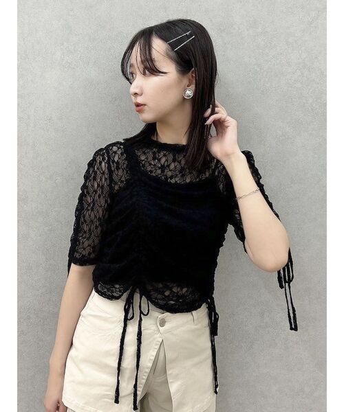 dazzlin(ダズリン)の「ギャザーリボンレーストップス(Tシャツ/カットソー・レディース・ブルー/オフホワイト/グリーン/パープル/ブラック・FREE)」の21枚目の写真