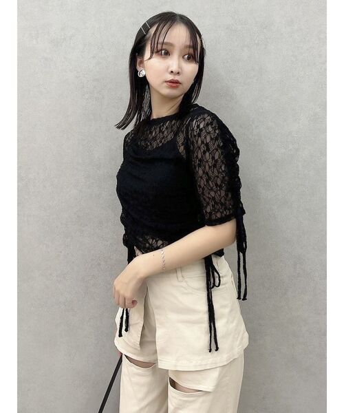 dazzlin(ダズリン)の「ギャザーリボンレーストップス(Tシャツ/カットソー・レディース・ブルー/オフホワイト/グリーン/パープル/ブラック・FREE)」の22枚目の写真