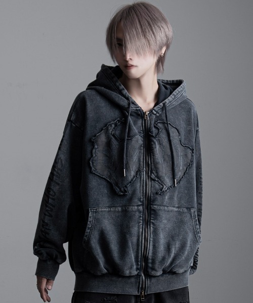 SILVER BULLET（シルバーバレット）の「『CavariA/キャバリア』グランジ加工ジップ長袖パーカー（パーカー・メンズ・ブラウン/チャコール・L/M）」の2枚目の写真