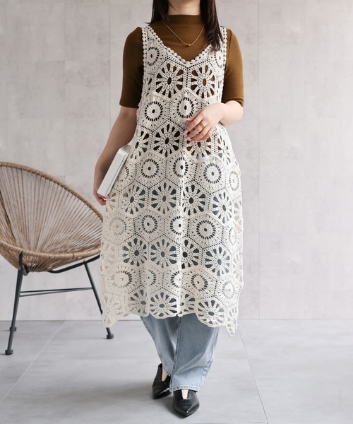 選べるクロシェ編みニットキャミワンピース / ロングベスト《動画あり