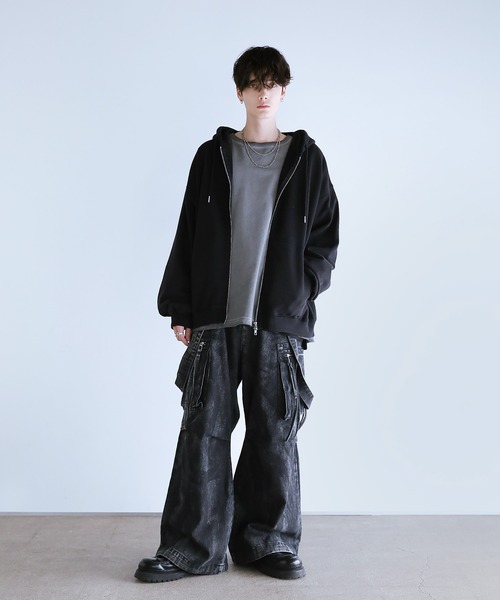 LILL（リル）の「【コットン400g】ヴィンテージ加工ワイドメタルジップパーカー（パーカー・メンズ・ブラック/チャコール・XL/L/M/S）」の14枚目の写真