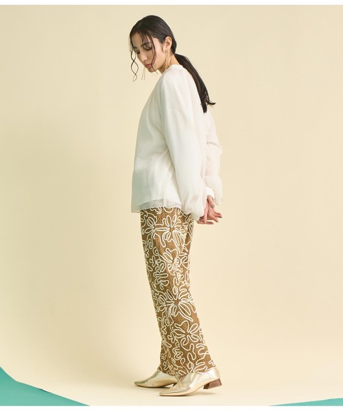 Settimissimo（セッティミッシモ）の「フラワーコード刺繍 ワイド ロング パンツ（その他パンツ・レディース・アイボリー/ブラウン・FREE）」の7枚目の写真