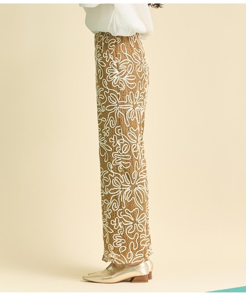 Settimissimo（セッティミッシモ）の「フラワーコード刺繍 ワイド ロング パンツ（その他パンツ・レディース・アイボリー/ブラウン・FREE）」の9枚目の写真