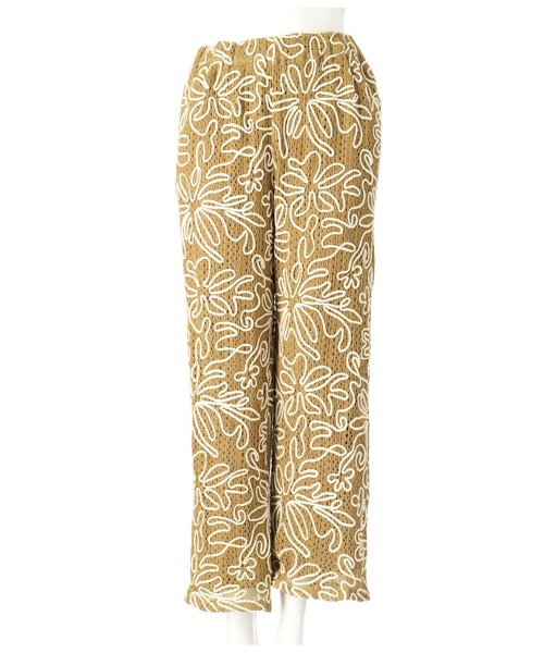 Settimissimo（セッティミッシモ）の「フラワーコード刺繍 ワイド ロング パンツ（その他パンツ・レディース・アイボリー/ブラウン・FREE）」の5枚目の写真