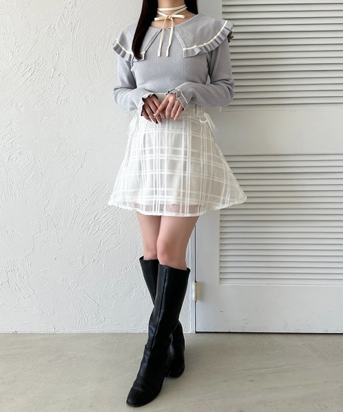 4/1☆みゅり☆様お取り置き＾＾☆ ニット　フレア　ビジュー　フレア　Ａライン 袖シアーフレアニット | JILL by JILL STUART（ジル バイ ジル