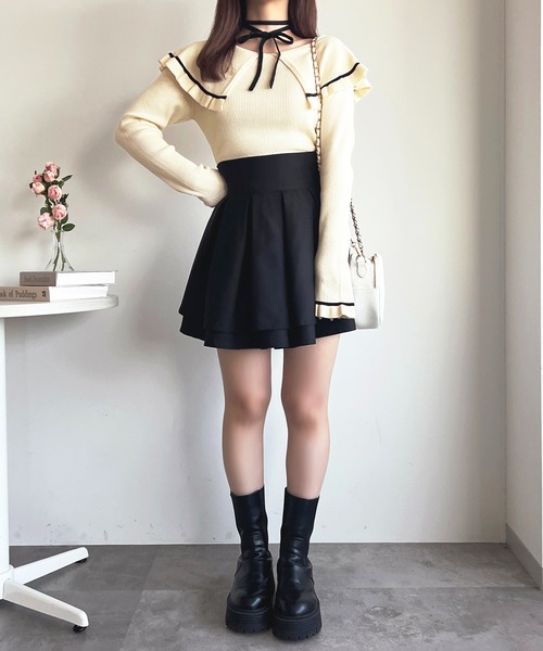 apres jour(アプレジュール)の「リボン付きラインケープニット(ニット/セーター・レディース・オフホワイト/ピンクベージュ/ライトブルー・フリー/X-LARGE)」の9枚目の写真