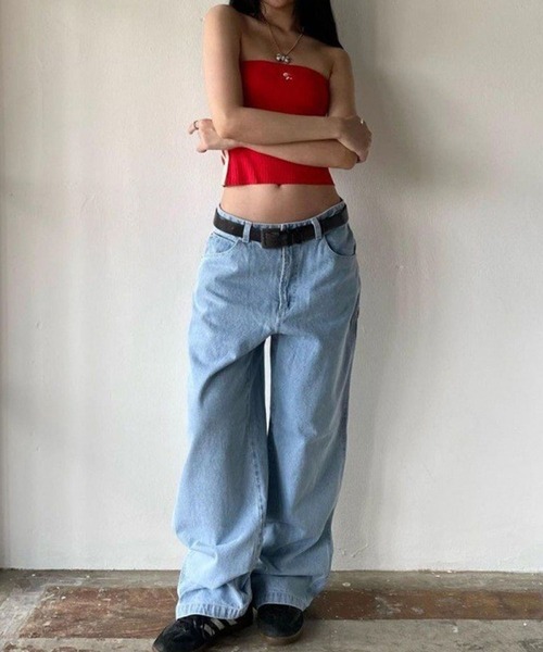 LYEON(リヨン)の「バック刺繍ワイドルーズデニム(デニムパンツ・レディース・ライトブルー/ブルー/インディゴブルー・MEDIUM/SMALL)」の1枚目の写真