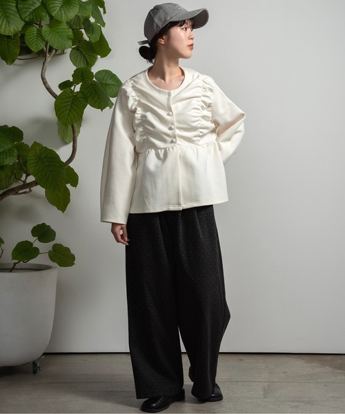 lawgy（ラウジー）の「front gather kurumi button flare tops / フロントギャザークルミボタンフレアトップス（Tシャツ/カットソー・レディース・ネイビー/ホワイト/ヘザーグレー・FREE）」の10枚目の写真