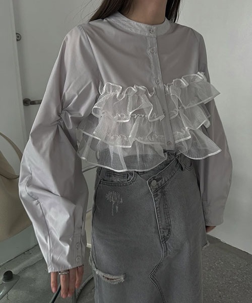 トップス organdyfrill layered point gather sleeve トップス organdyfrill layered point gather sleeve トップス