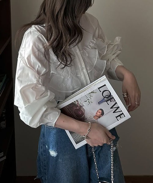 organdyfrill layered point gather sleeve トップス organdyfrill