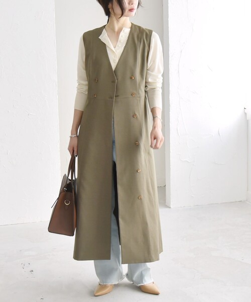 quaranciel(カランシエル)の「quaranciel: Vカラー ロング ジレ ワンピース(ワンピース・レディース・ネイビー/カーキ・ONE SIZE)」の3枚目の写真
