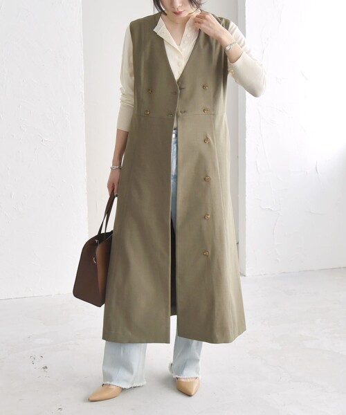 quaranciel(カランシエル)の「quaranciel: Vカラー ロング ジレ ワンピース(ワンピース・レディース・ネイビー/カーキ・ONE SIZE)」の4枚目の写真