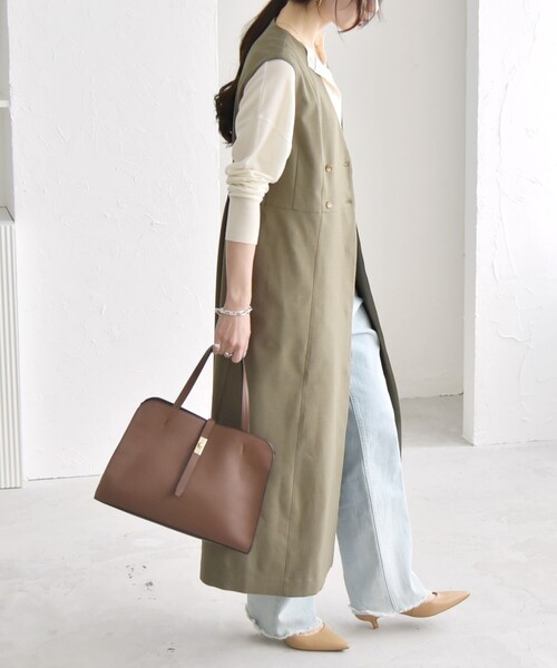 quaranciel(カランシエル)の「quaranciel: Vカラー ロング ジレ ワンピース(ワンピース・レディース・ネイビー/カーキ・ONE SIZE)」の5枚目の写真