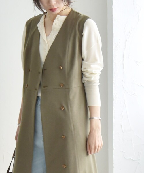 quaranciel(カランシエル)の「quaranciel: Vカラー ロング ジレ ワンピース(ワンピース・レディース・ネイビー/カーキ・ONE SIZE)」の8枚目の写真