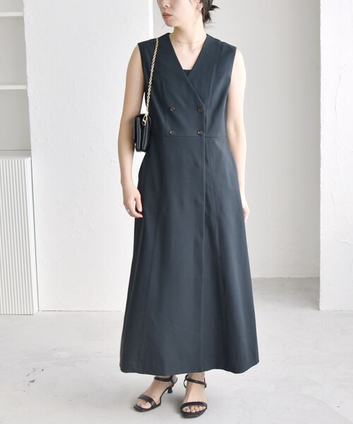 quaranciel(カランシエル)の「quaranciel: Vカラー ロング ジレ ワンピース(ワンピース・レディース・ネイビー/カーキ・ONE SIZE)」の10枚目の写真