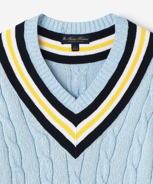 (古着)00s brooks brothers 短丈ボーダーニット 柄セーター セール】Brooks Brothers | コットン Vネックニットプルオーバー
