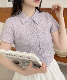 プラダ / コットン 総柄シャツ 38 パープル ブラッシュ柄 ブラウス 紫 伸縮性がありリラックスした着心地】シャツ 襟 バラ柄 ブラウス