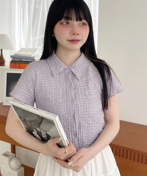 Ada.(エイダ)の「表面感 シアーサッカー クロップド コンパクト シャツ(シャツ/ブラウス・レディース・パープル/ブルー/アイボリー・FREE)」の19枚目の写真