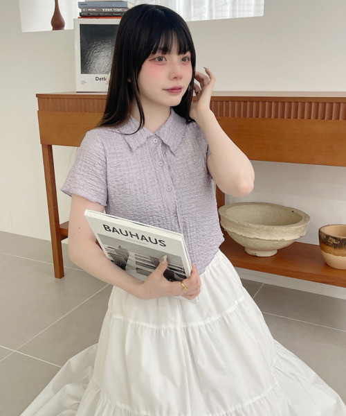 Ada.(エイダ)の「表面感 シアーサッカー クロップド コンパクト シャツ(シャツ/ブラウス・レディース・パープル/ブルー/アイボリー・FREE)」の18枚目の写真