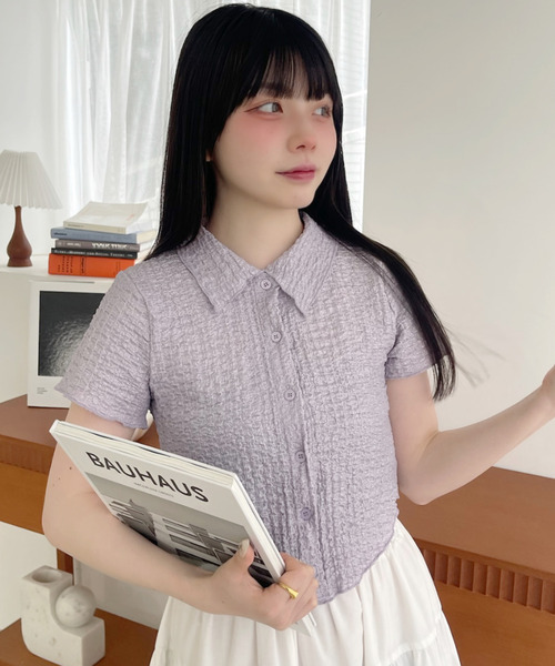 Ada.(エイダ)の「表面感 シアーサッカー クロップド コンパクト シャツ(シャツ/ブラウス・レディース・パープル/ブルー/アイボリー・FREE)」の21枚目の写真