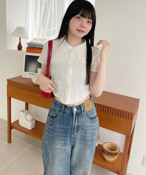 Ada.(エイダ)の「表面感 シアーサッカー クロップド コンパクト シャツ(シャツ/ブラウス・レディース・パープル/ブルー/アイボリー・FREE)」の13枚目の写真