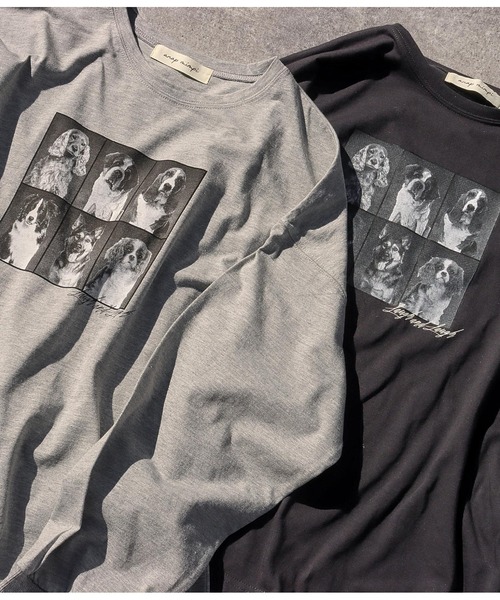 anap mimpi(アナップミンピ)の「コマ割 ドッグ フォト プリント 長袖 ビッグ ロンT(Tシャツ/カットソー・レディース・グレー/ブラック・FREE)」の3枚目の写真