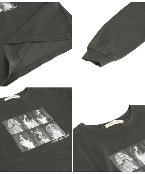 anap mimpi(アナップミンピ)の「コマ割 ドッグ フォト プリント 長袖 ビッグ ロンT(Tシャツ/カットソー・レディース・グレー/ブラック・FREE)」の4枚目の写真