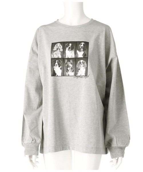 anap mimpi(アナップミンピ)の「コマ割 ドッグ フォト プリント 長袖 ビッグ ロンT(Tシャツ/カットソー・レディース・グレー/ブラック・FREE)」の7枚目の写真