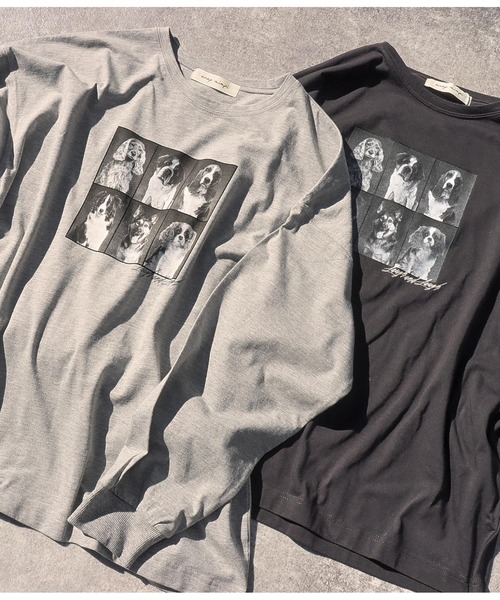anap mimpi(アナップミンピ)の「コマ割 ドッグ フォト プリント 長袖 ビッグ ロンT(Tシャツ/カットソー・レディース・グレー/ブラック・FREE)」の15枚目の写真
