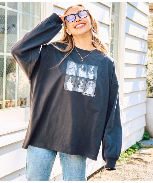 anap mimpi(アナップミンピ)の「コマ割 ドッグ フォト プリント 長袖 ビッグ ロンT(Tシャツ/カットソー・レディース・グレー/ブラック・FREE)」の17枚目の写真