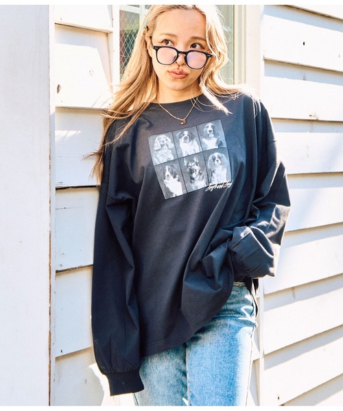 anap mimpi(アナップミンピ)の「コマ割 ドッグ フォト プリント 長袖 ビッグ ロンT(Tシャツ/カットソー・レディース・グレー/ブラック・FREE)」の18枚目の写真