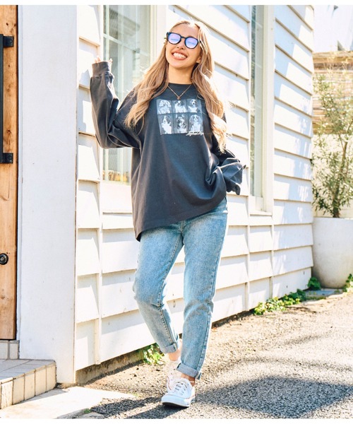 anap mimpi(アナップミンピ)の「コマ割 ドッグ フォト プリント 長袖 ビッグ ロンT(Tシャツ/カットソー・レディース・グレー/ブラック・FREE)」の22枚目の写真