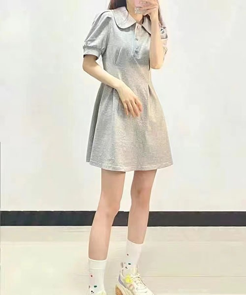 gossip!ロサンゼルス(ゴシップロサンゼルス)の「丸襟ポロワンピース 半袖パフスリーブ ウエストタック A ラインミニワンピ カジュアル きれいめ レディース 2 色展開 グレー / ブラック(ワンピース・レディース・グレー/ブラック・M/S)」の19枚目の写真