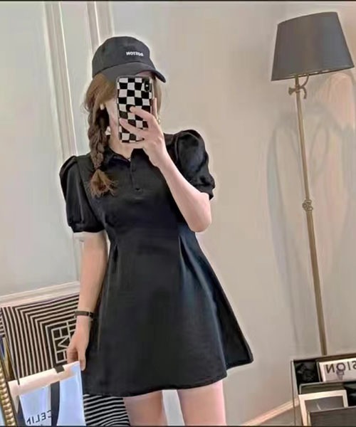 gossip!ロサンゼルス(ゴシップロサンゼルス)の「丸襟ポロワンピース 半袖パフスリーブ ウエストタック A ラインミニワンピ カジュアル きれいめ レディース 2 色展開 グレー / ブラック(ワンピース・レディース・グレー/ブラック・M/S)」の21枚目の写真