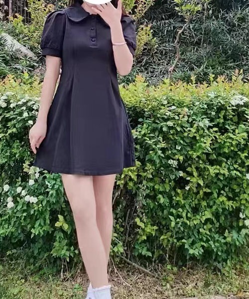 gossip!ロサンゼルス(ゴシップロサンゼルス)の「丸襟ポロワンピース 半袖パフスリーブ ウエストタック A ラインミニワンピ カジュアル きれいめ レディース 2 色展開 グレー / ブラック(ワンピース・レディース・グレー/ブラック・M/S)」の22枚目の写真