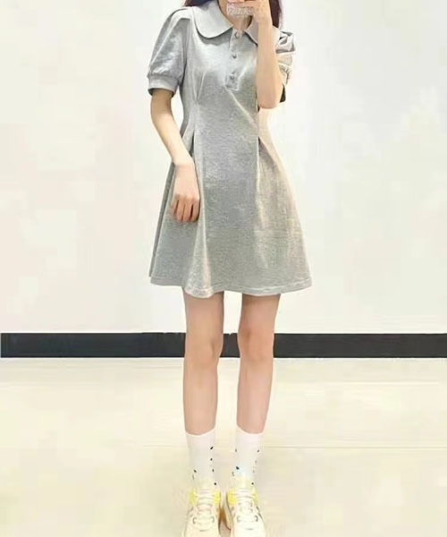 gossip!ロサンゼルス(ゴシップロサンゼルス)の「丸襟ポロワンピース 半袖パフスリーブ ウエストタック A ラインミニワンピ カジュアル きれいめ レディース 2 色展開 グレー / ブラック(ワンピース・レディース・グレー/ブラック・M/S)」の13枚目の写真